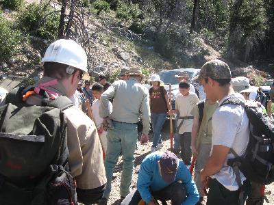 Volunteers getting the tools and equipment