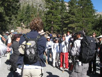 Volunteers organize the tools and equipment